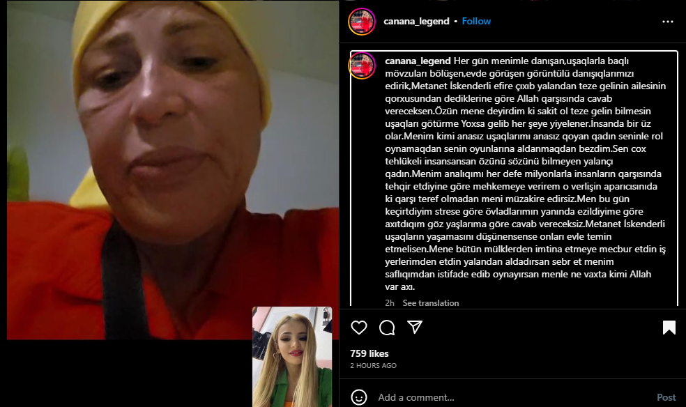 Keçmiş gəlini Mətanəti məhkəməyə verir